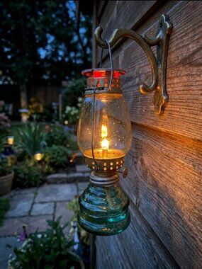 Vintage Small Kerosene Lamp Clear Glass Metal Indoor Outdoor Lantern